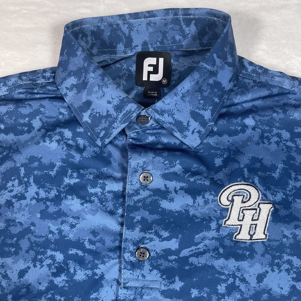 FOOTJOY GOLF POLO SHIRT -M- BLUE WHITE CAMO STRETCH‎ -PRODRY LISLE PERFORMANCE